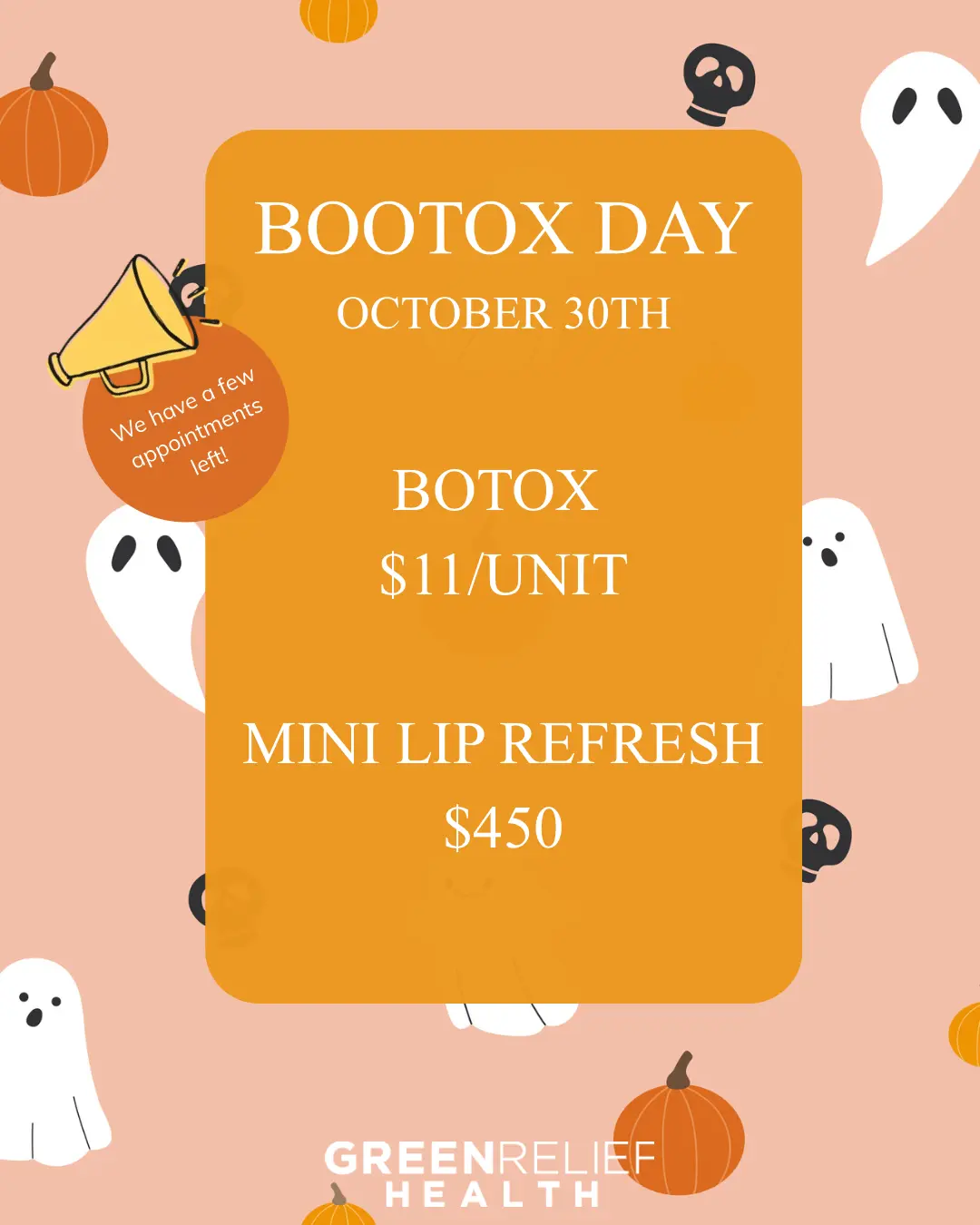 BOOTOX Day October 30th: Botox $11 per unit and Mini Lip Refresh $450